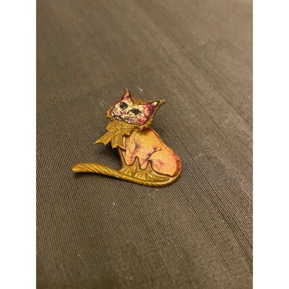 VTG Cat Booch Pin Badge w Moving Head Gold tone aluminum Glitter1.75 in. EUC - Picture 6 of 16